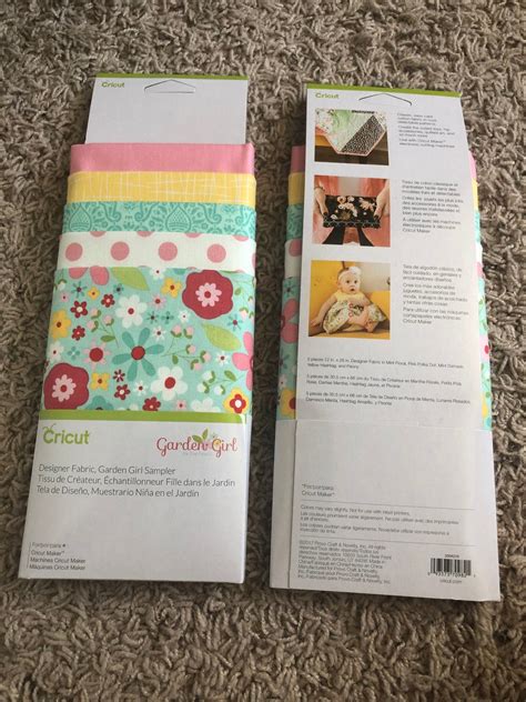 Cricut Designer Fabric Sampler Garden Girl 12X26''; 5 pieces 30.5 cm x 66 cm (12" x 26") in Mint Floral, Pink Polka Dot, Mint Damask, Yellow Hashtag, and Peony; Easy-care 100% cotton fabric in cool, complementary, delectable patterns; For Cricut Maker® machines; Create the cutest toys, hip accessories, quilted art, framed fabric accents, and so much more